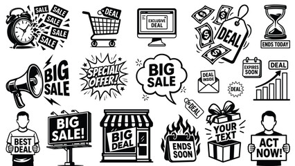 Dynamic Collection of Sales and Promotion Themed Icons - Ideal for Marketing Campaigns and Discount Announcements