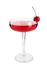 Tasty cherry cocktail in glass isolated on white