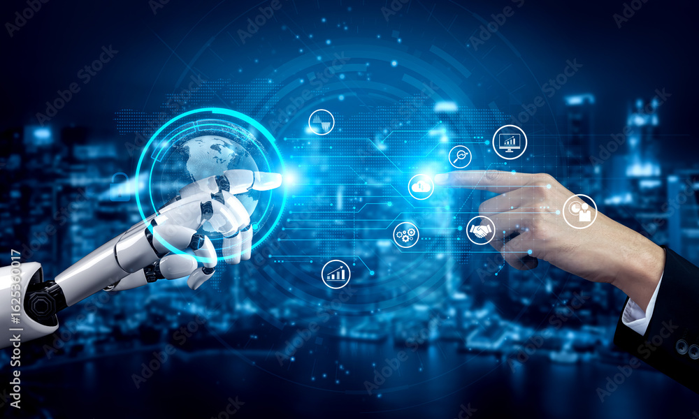Poster ai artificial intelligence drives data analytics with predictive models, smart dashboards, and virtu
