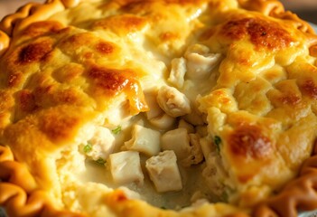 Rustic homemade chicken pot pie with golden crust