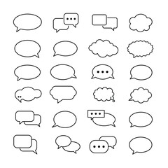 Collection of Diverse Speech Bubble Icons Representing Communication and Discussion in Minimalist Style