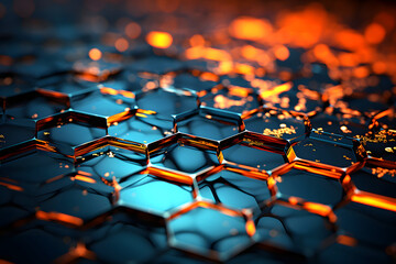 Fototapeta premium Geometric patterns with glowing colors in a digital abstract design featuring hexagonal shapes