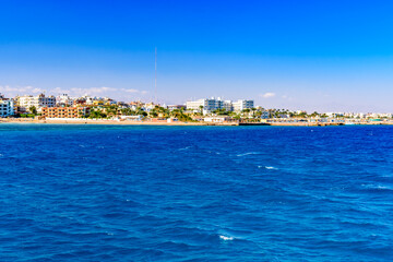 Panoramic view on Hurghada city from the Red sea