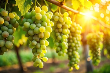 A bunch of green grapes hanging from a vine