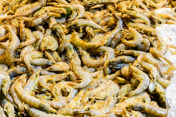 Raw shrimps for sale at the street market