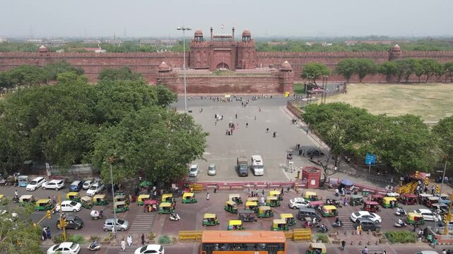 Aerial Drone footage of Red Fort Chandni chowk Delhi India