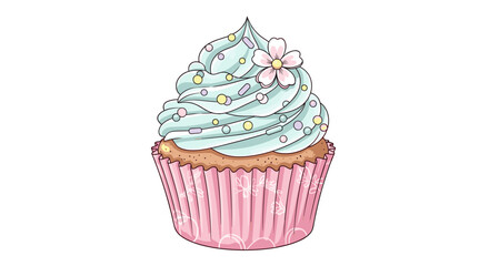 Pastel dream: Exquisite cupcake art with delicate icing swirl and floral accent, isolated against a clean white background.