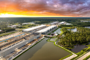 Construction of distribution warehouse. Development of commercial real estate market in the USA