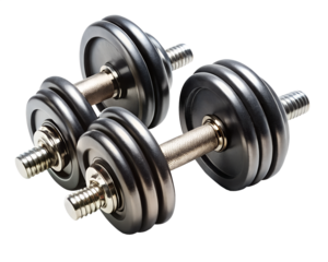 Pair of metal dumbbells isolated on transparent background