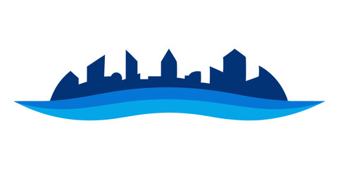 Curved Skyline Mirrored on Water Vector Graphic for City Reflections