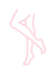 A glowing neon sign of a sexy woman's legs. A bright pink, electric line art illustration of a beautiful female figure. A symbol of beauty, glamour, and sensuality, isolated on transparent background.