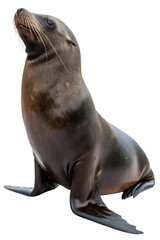 Fototapeta premium Playful sea lion performing elegant pose, isolated on alpha channel with water droplets and shine effects