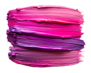 Thick, vibrant brush strokes of pink and purple paint, isolated on transparent background
