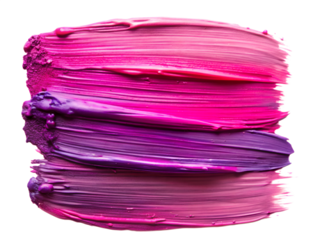 Thick, vibrant brush strokes of pink and purple paint, isolated on transparent background