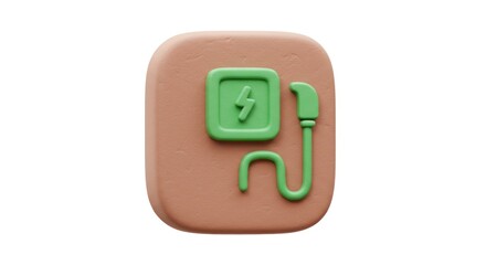 3D Render of Eco-Friendly Electric Vehicle Charging Station Icon: Green and Brown Clay Texture