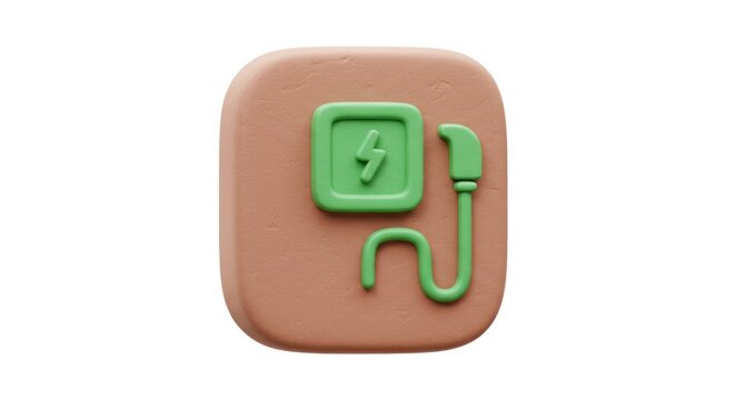 3D Render of Eco-Friendly Electric Vehicle Charging Station Icon: Green and Brown Clay Texture
