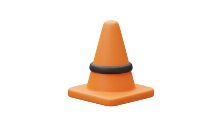 3D Render of Orange Traffic Cone with Black Band on White Background