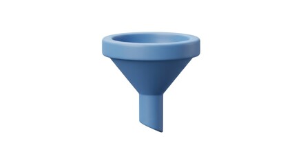 3D Rendered Blue Funnel Isolated on White Background, Minimalist Design.