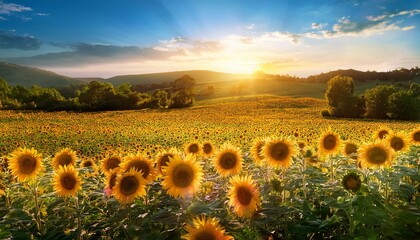 Obraz premium exploring the radiant beauty of sunflowers a field of sunshine capturing the essence of summer in the great outdoors