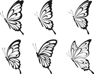  Butterfly silhouette black set. Butterfly icon. Monarch butterfly, Blue butterfly, Brown butterfly. Butterfly logo. Vector illustration.