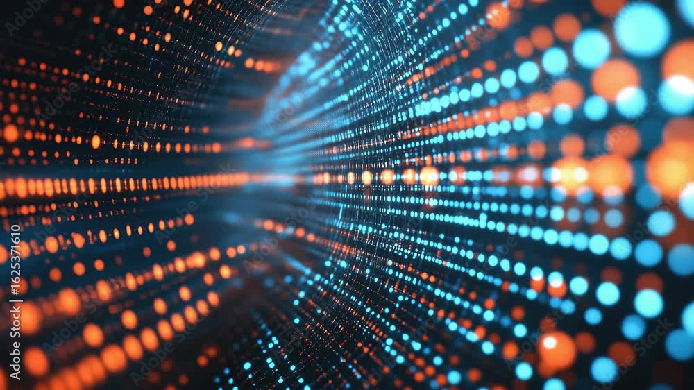 Poster high-tech digital background with vibrant red and blue neon lights representing complex data in a fu