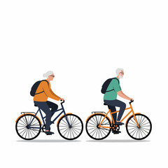 Obraz premium Senior couple riding bicycles together in casual clothing 
