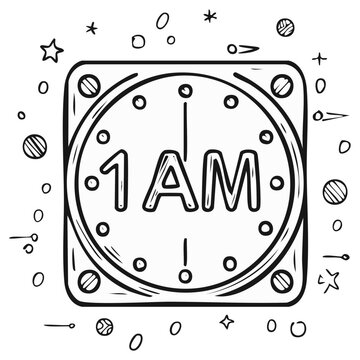One AM Clock Doodle Midnight Hours Cartoon Vector Illustration