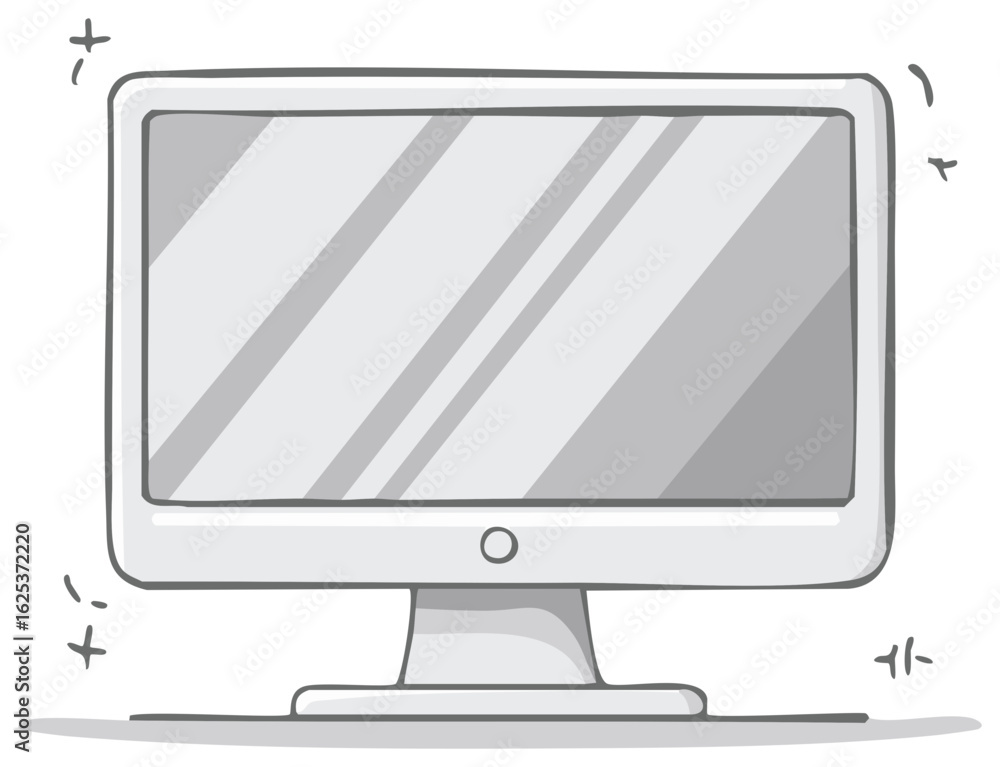 Poster simple doodle drawing of a desktop computer monitor with a blank screen