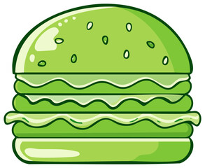 Green veggie cartoon burger with sesame, healthy diet concept, funny vegetarian food illustration