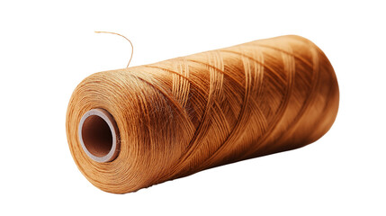 A beige roll of thread neatly wound and isolated on a white or transparent png  background.
