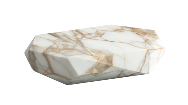 A polished marble piece with white and brown natural veining displayed on a plain background or transparent png 