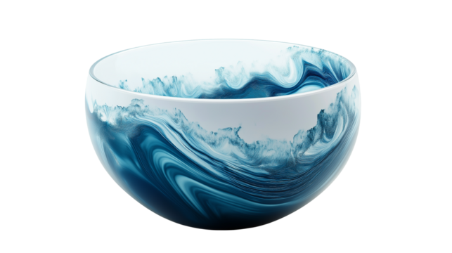 A glossy blue empty ceramic bowl with a smooth finish, isolated on a white background or transparent png  - Powered by Adobe
