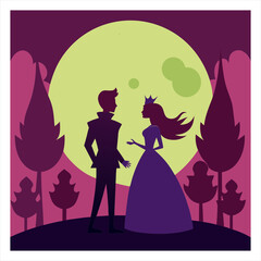 A romantic vector illustration of a princess and a prince.