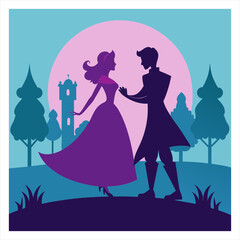 A romantic vector illustration of a princess and a prince. © Dipok