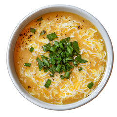 Delicious homemade soup with cheese and herbs cozy kitchen food photography warm atmosphere top-down view comfort food inspiration