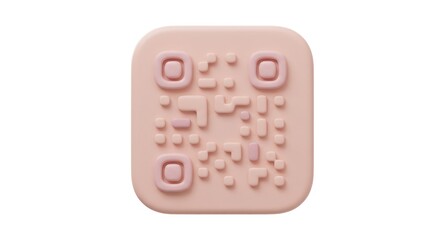 3D Rendered Pastel Pink QR Code on White Background