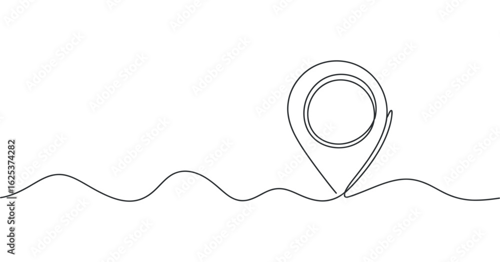 Poster continuous line drawing of location pin pointer - simple monoline vector illustration for navigation
