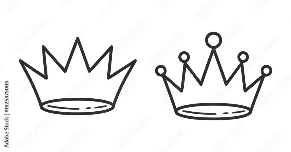 Poster elegant crown icon set depicting royalty and authority with sharp points and smooth curves in a mini