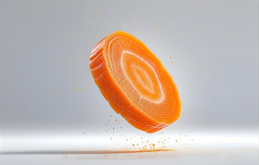 Falling Carrot slice isolated on white background 