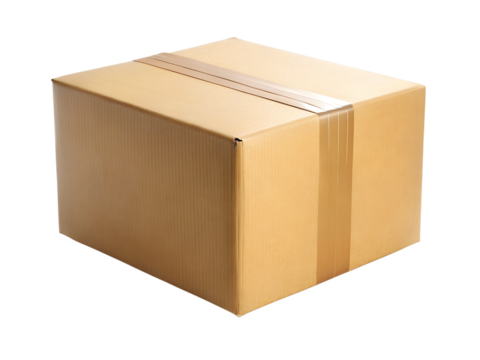 A closed brown cardboard shipping box, isolated on transparent background