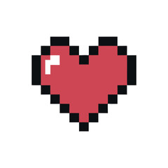 Obraz premium Pixelated Heart Icon with Black Outline on Transparent Background Symbolizing Health and Gaming Culture Design