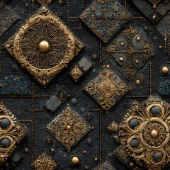 Richly textured squares laid out evenly side by side in an elaborate and luxurious seamless pattern