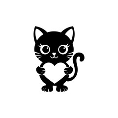 black cat with a heart of love theme carton photo wallpaper theme icon logo.