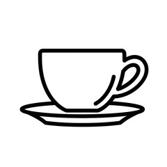 Line art coffee cup and saucer vector icon  