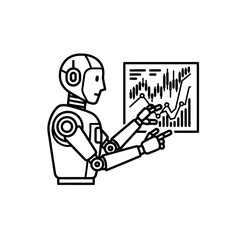 Robot analyzing data trends in a financial graph  