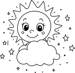 Smiling Sun and Happy Cloud Coloring Pages for Kids