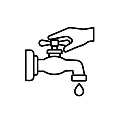 Vector icon of hand turning faucet with a water droplet  