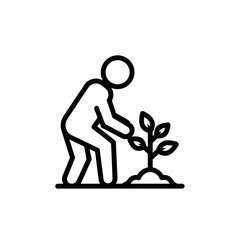 Person planting a small tree in a minimalist style  