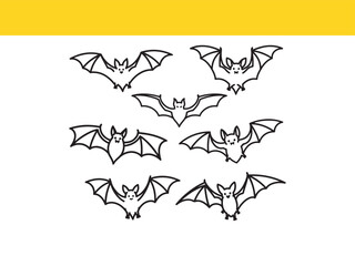 A charming collection of hand-drawn bat illustrations in a simple black and white line art style, perfect for various designs