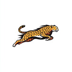Energetic cheetah running at full speed dynamic perspective view sportswear company logotype athletic inspiration animal logo isolated on white background